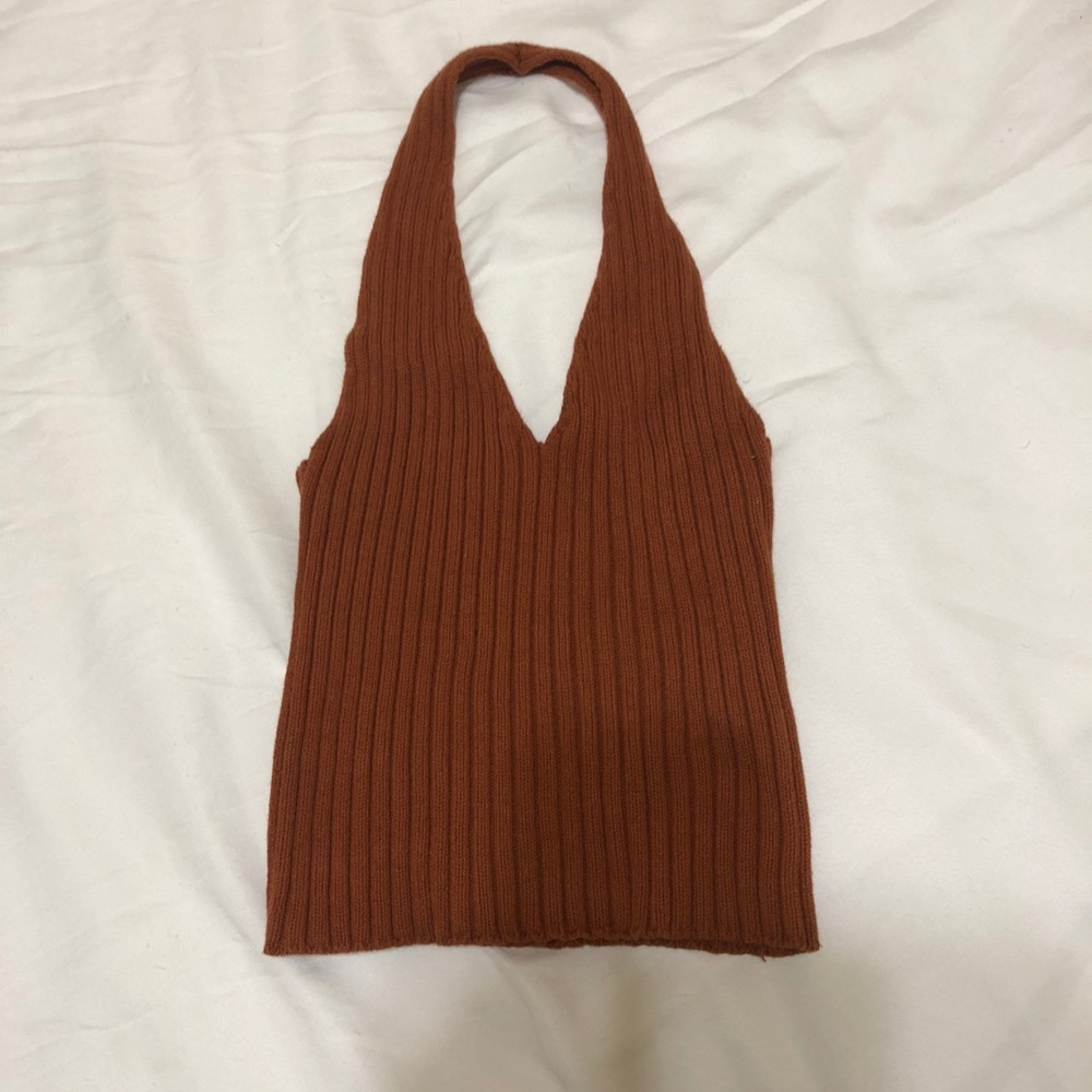 Forever 21 tan ribbed halter neck top sweater